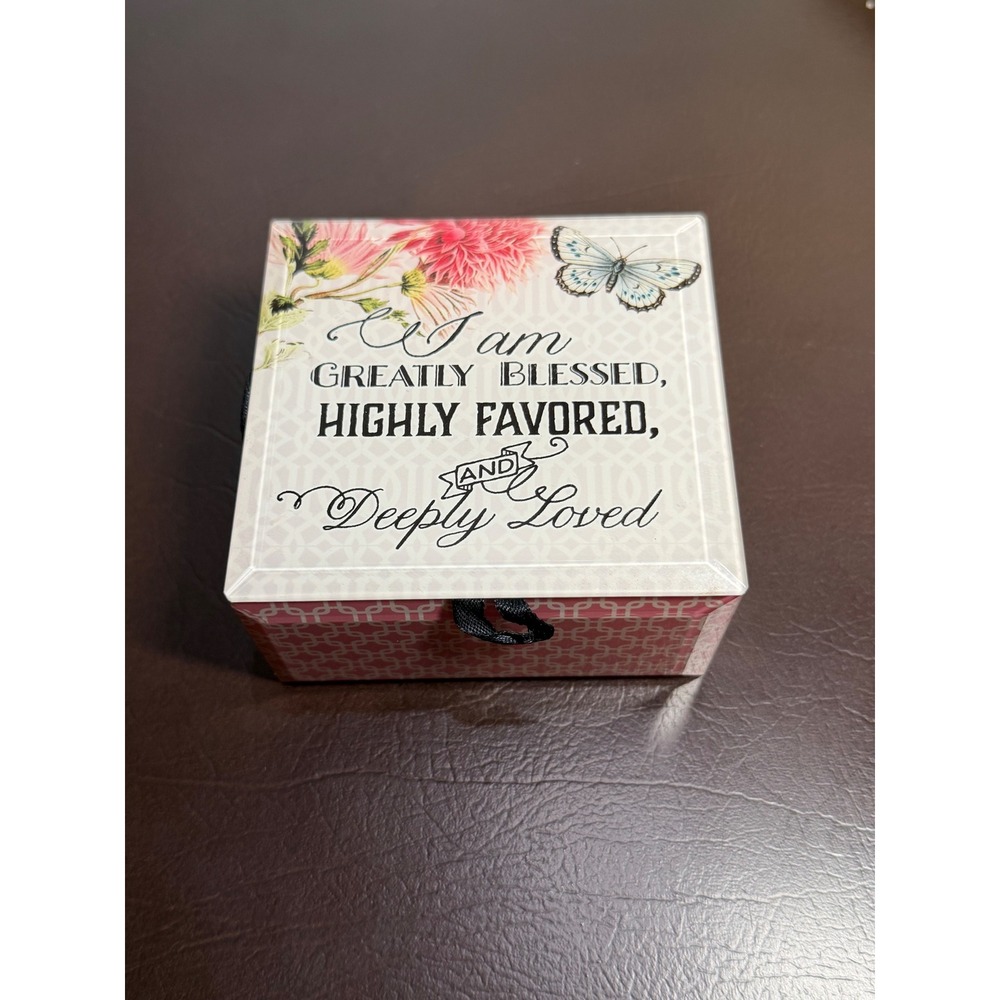 Carpentree I Am Greatly Blessed Glass Keepsake Jewelry Box Pink Floral Butterfly